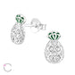 Melchior Jewellery sterling silver pineapple stud earrings for women with green enamel crown and crystal detail
