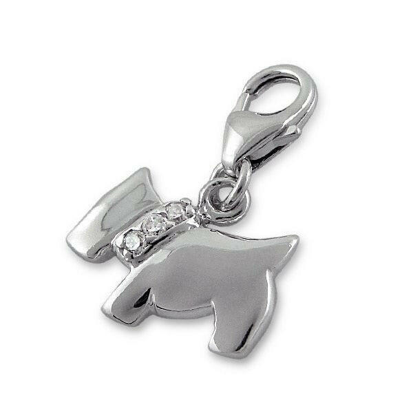 Melchior Jewellery sterling silver Scottish Terrier charm with lobster clasp and three clear stones
