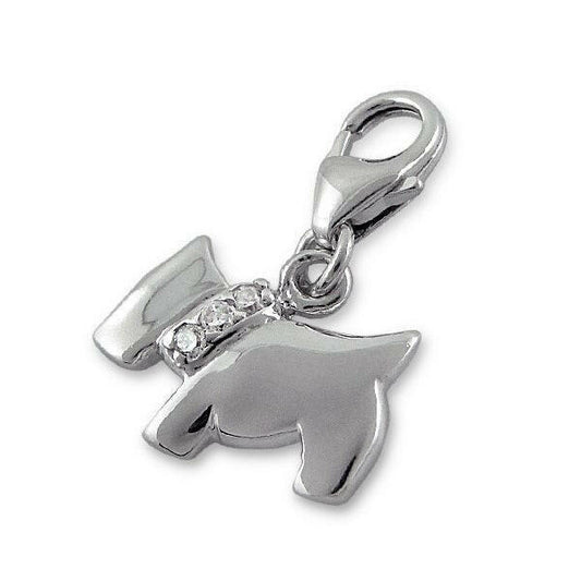 Melchior Jewellery sterling silver Scottish Terrier charm with lobster clasp and three clear stones