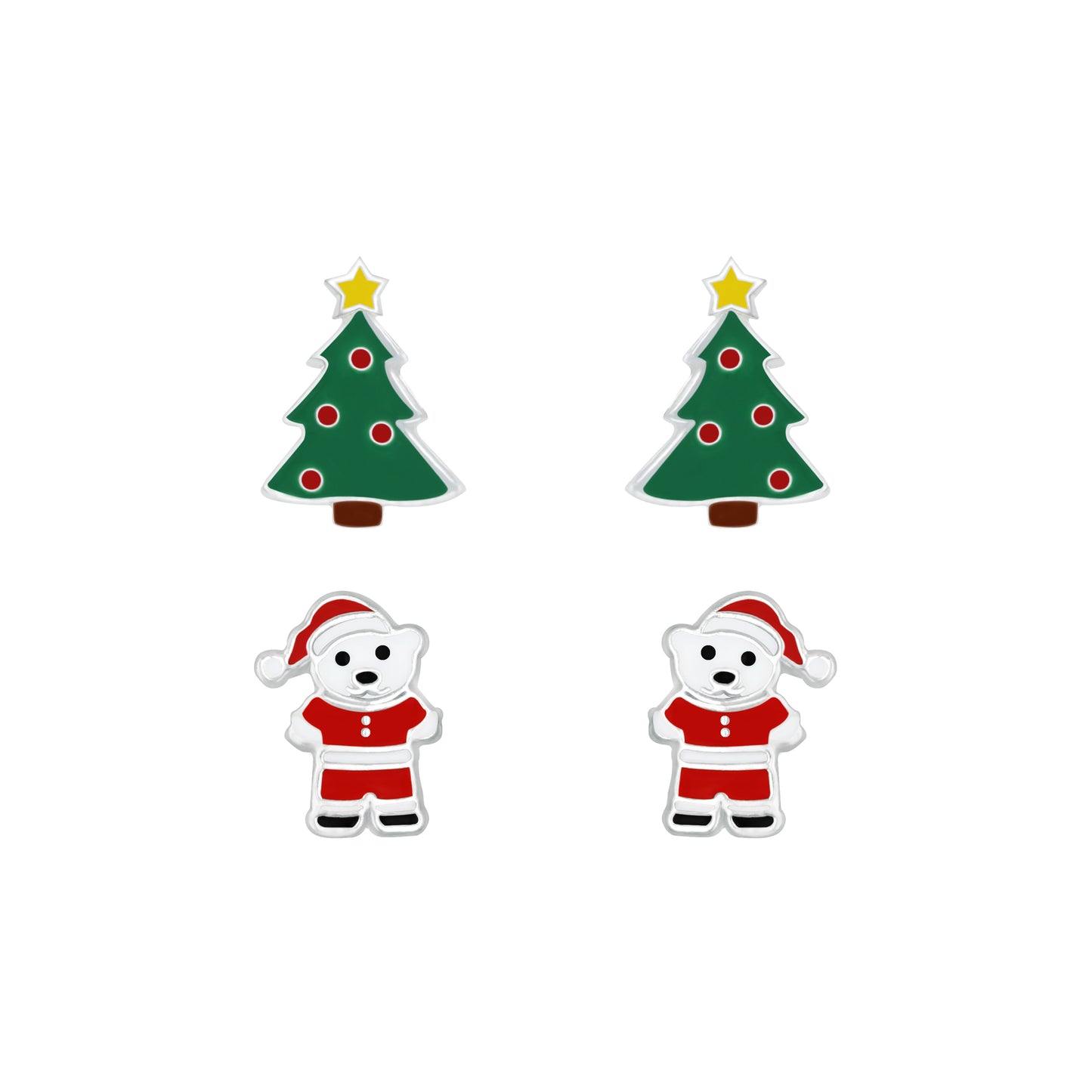 Melchior Jewellery kids Christmas tree and Santa bear stud earrings set for children festive wear