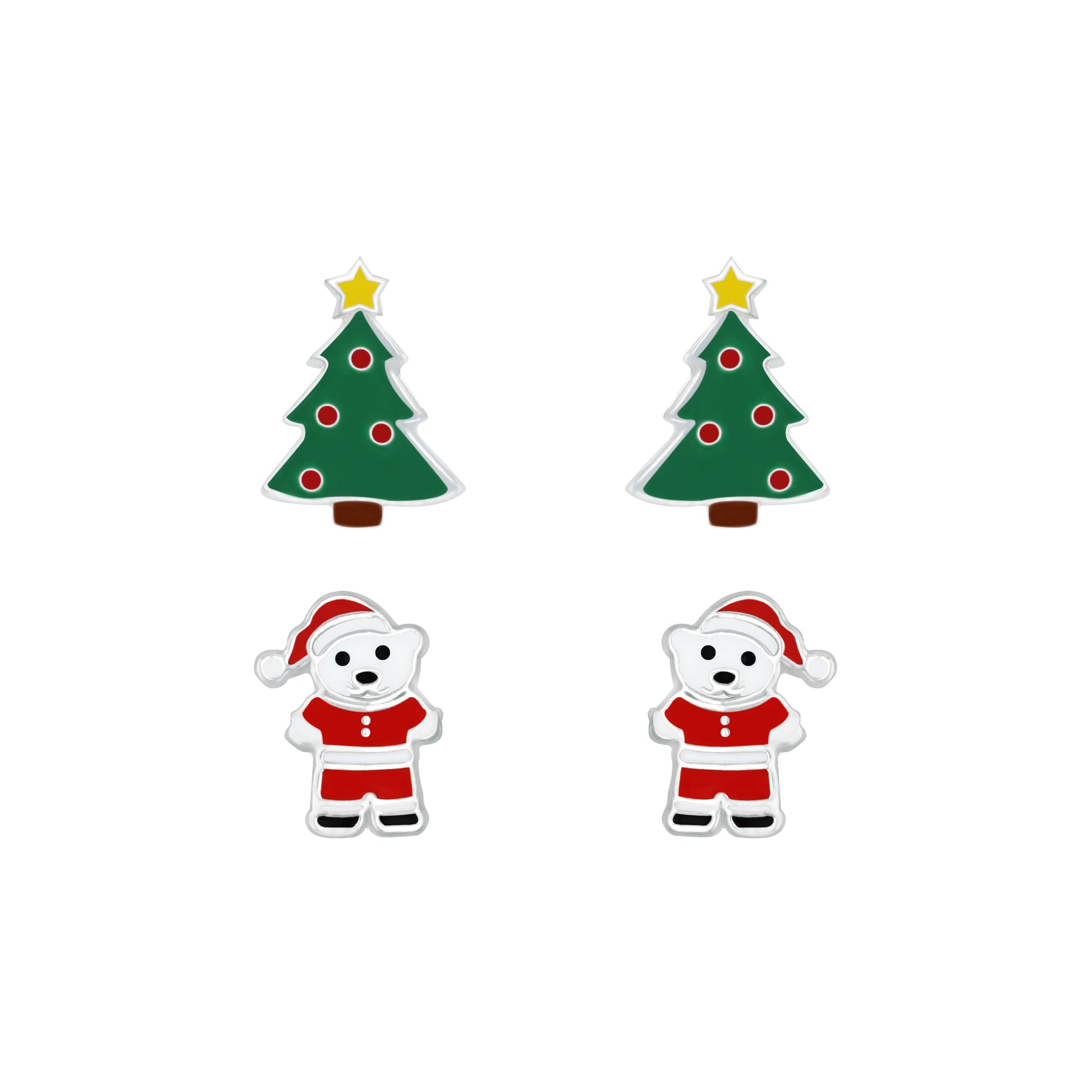 Melchior Jewellery kids Christmas tree and Santa bear stud earrings set for children festive wear