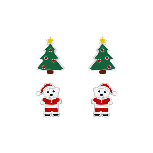 Melchior Jewellery kids Christmas tree and Santa bear stud earrings set for children festive wear
