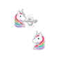 Melchior Jewellery kids colourful unicorn screw back studs in silver with rainbow manes