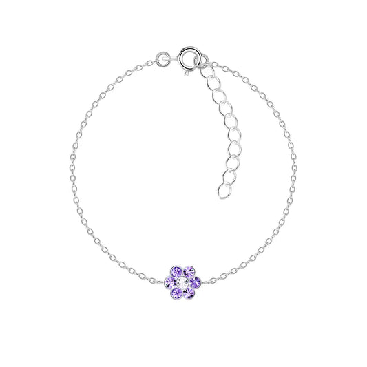 Melchior Jewellery kids crystal flower bracelet with purple stones on silver chain for children