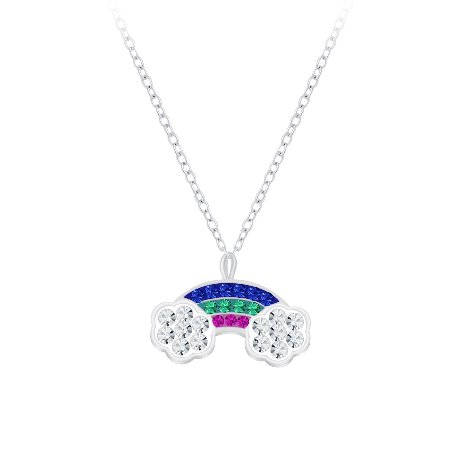 Melchior Jewellery kids CZ rainbow pendant necklace with multicolour cubic zirconia and silver chain