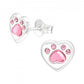Melchior Jewellery kids dog paw stud earrings heart-shaped silver with pink stones for girls