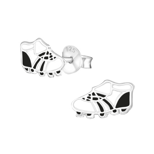 Melchior Jewellery kids football boot stud earrings in silver and black for children