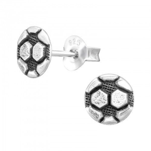 Melchior Jewellery silver kids football stud earrings shaped like detailed footballs for children