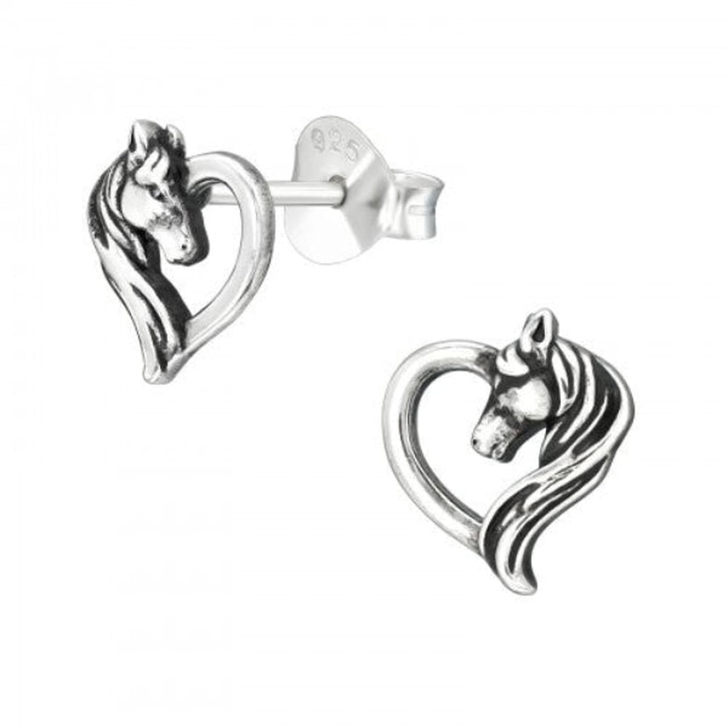 Melchior Jewellery kids heart shaped horse stud earrings in silver for children