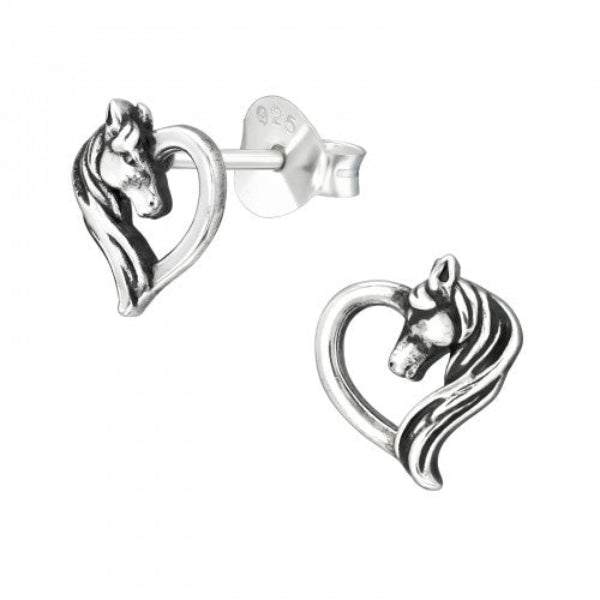Melchior Jewellery kids heart shaped horse stud earrings in sterling silver for girls
