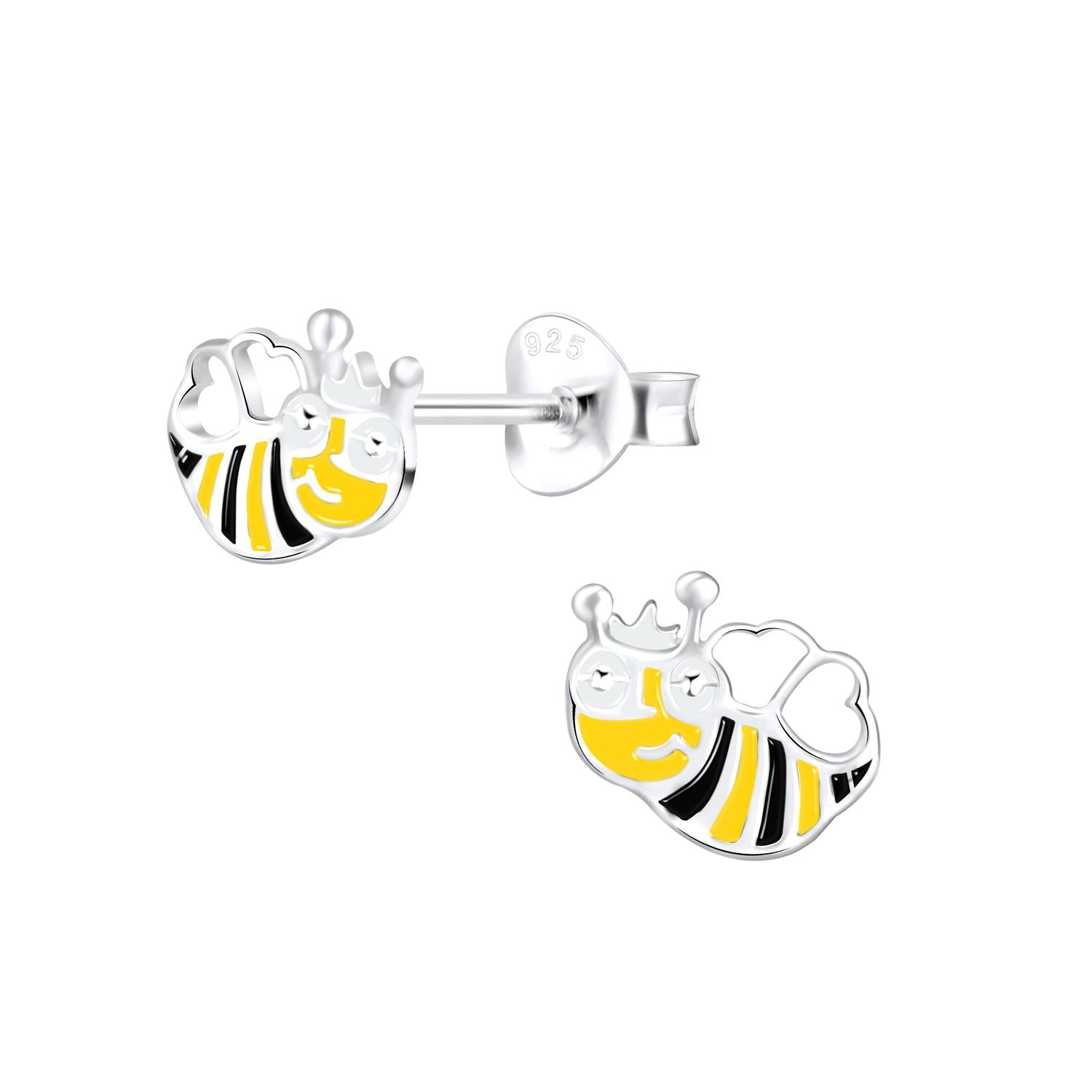 Melchior Jewellery kids hypoallergenic bee stud earrings in silver with yellow and black enamel details