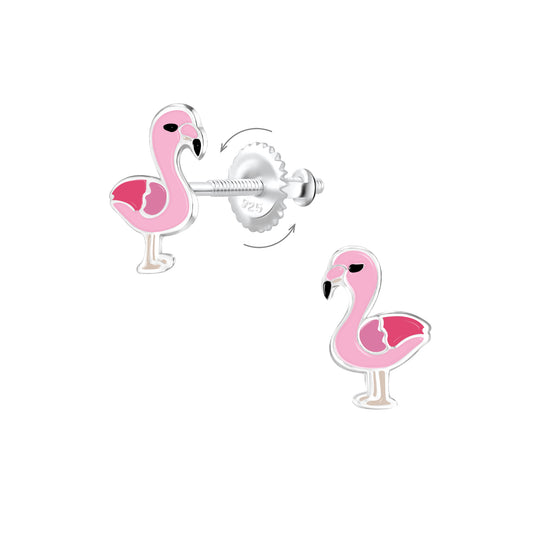 Melchior Jewellery kids hypoallergenic flamingo screw back earrings in pink for children