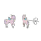 Melchior Jewellery kids hypoallergenic unicorn stud earrings in silver with pink and blue enamel details