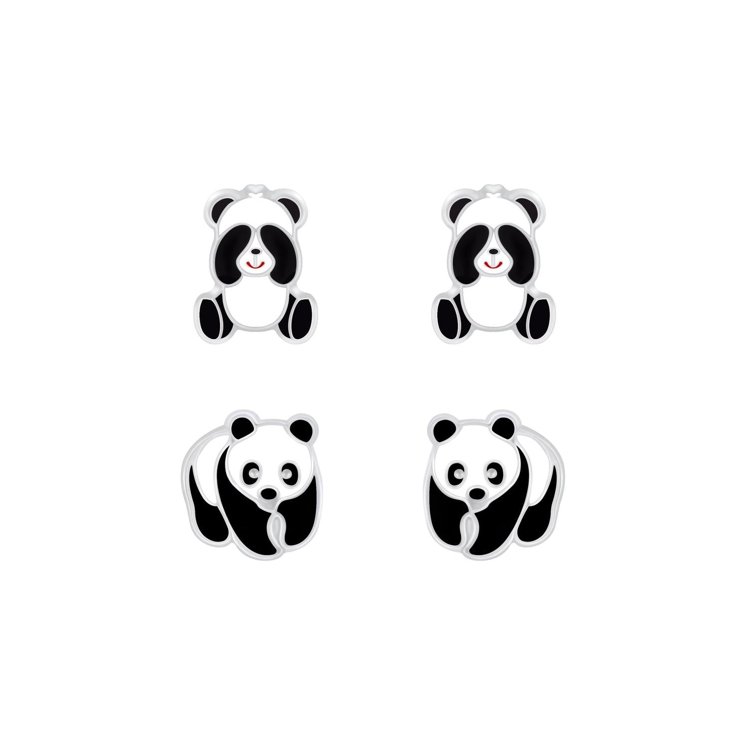Melchior Jewellery kids panda bear stud earrings set featuring cute black and white panda designs for children