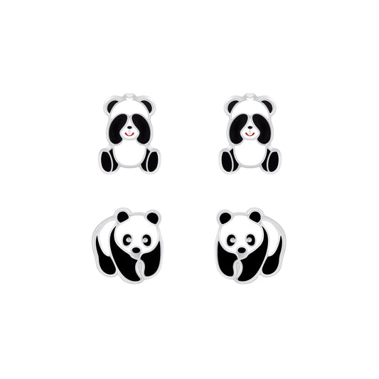 Melchior Jewellery kids panda bear stud earrings set featuring cute black and white panda designs for children