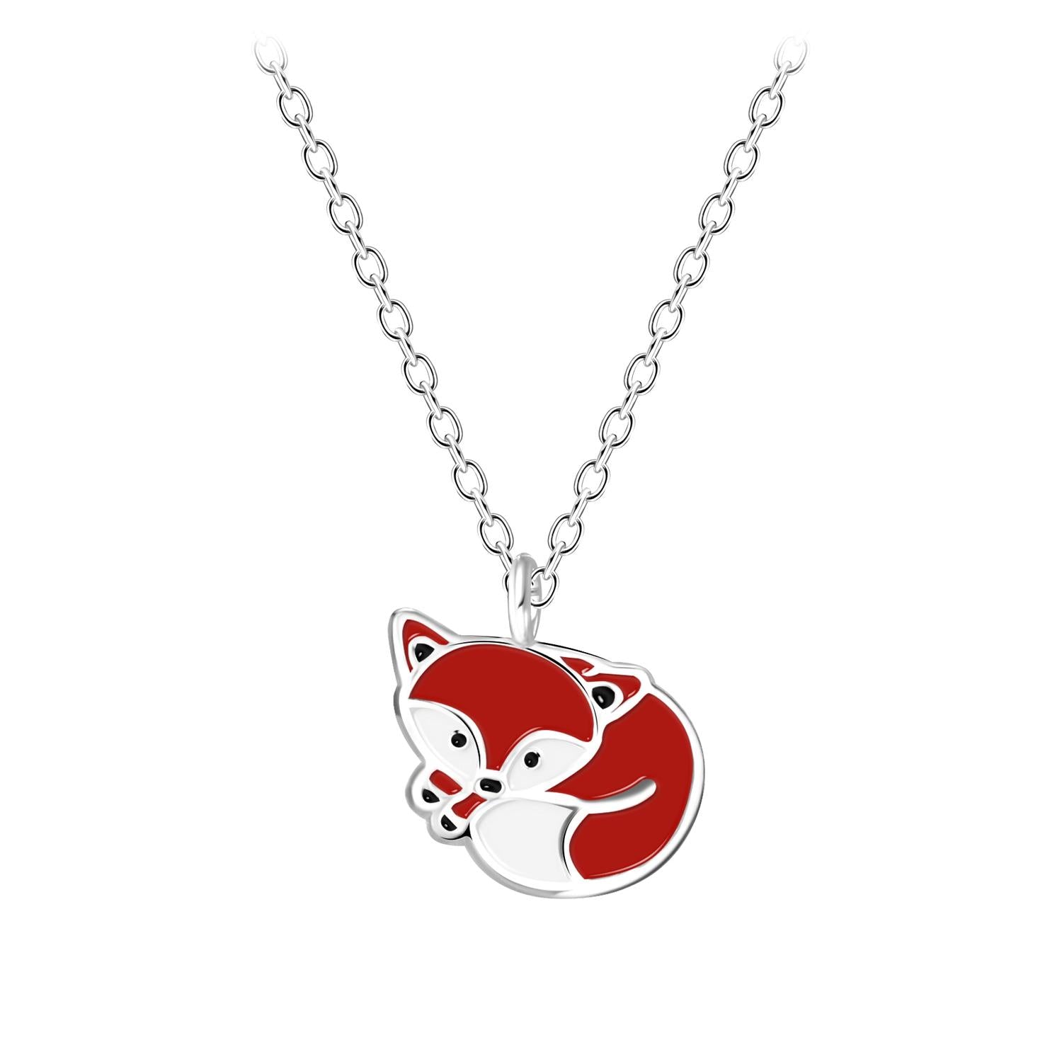 Kids silver animal pendant necklace with a red fox design by Melchior Jewellery for children