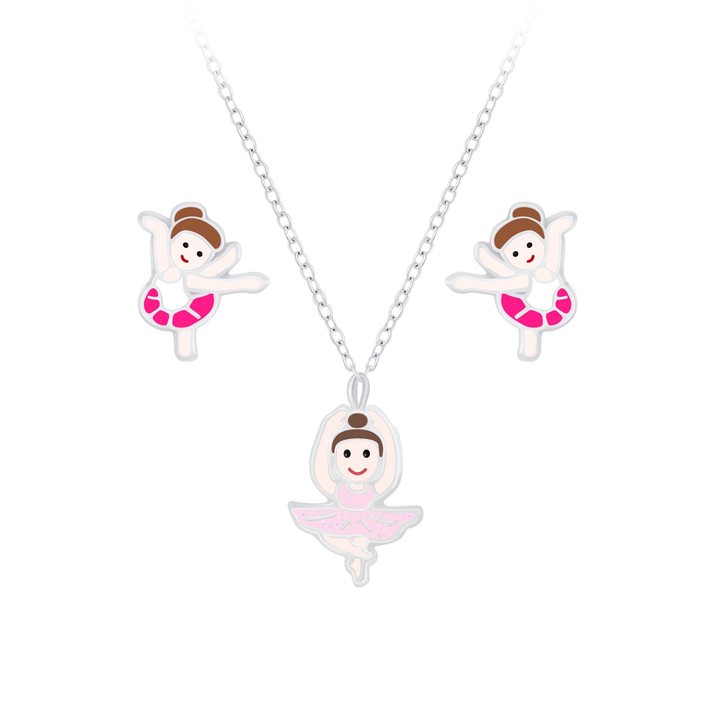 Melchior Jewellery kids silver ballet necklace and earrings set featuring cute ballerina charms for children