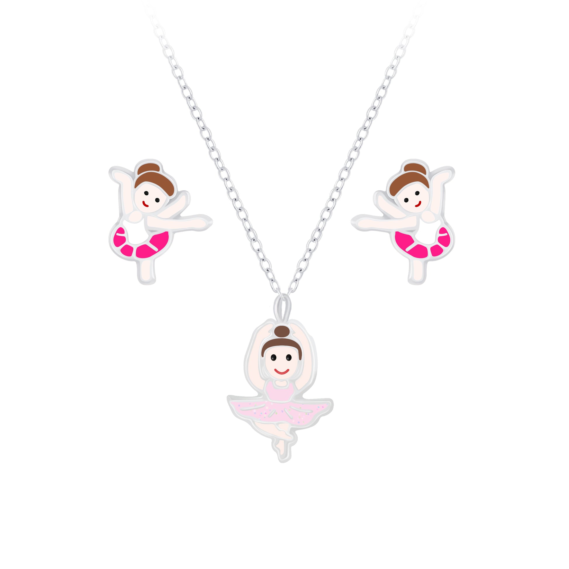 Melchior Jewellery kids silver ballet necklace and earrings set featuring cute ballerina charms for children