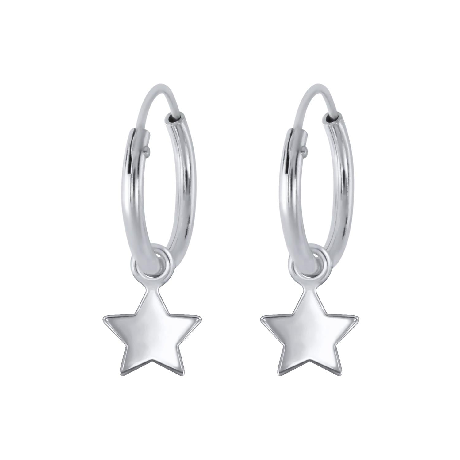 Melchior Jewellery kids silver star hoop earrings polished sterling silver hoops with dangling star charms