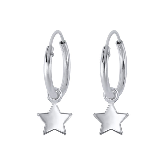 Melchior Jewellery kids silver star hoop earrings polished sterling silver hoops with dangling star charms