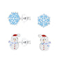 Kids snowman and snowflake stud earrings set in silver with colourful enamel by Melchior Jewellery