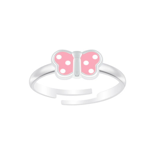Melchior Jewellery kids spotted butterfly ring with pink and white polka dot butterfly on silver band