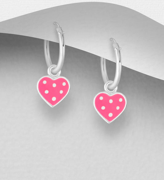 Melchior Jewellery kids spotted heart hoop earrings with pink heart charms and white spots