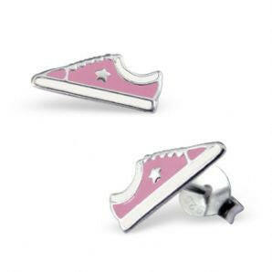 Melchior Jewellery kids sterling silver stud earrings shaped like pink sneakers with star details