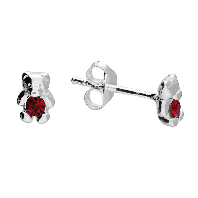 Melchior Jewellery kids teddy bear July birthstone studs silver earrings with red stones