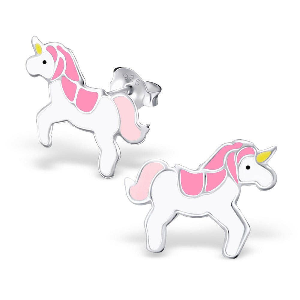 Melchior Jewellery kids unicorn stud earrings silver pink enamel unicorn studs for children gift