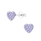 Melchior Jewellery lilac crystal stud earrings for kids in heart shape with silver backing