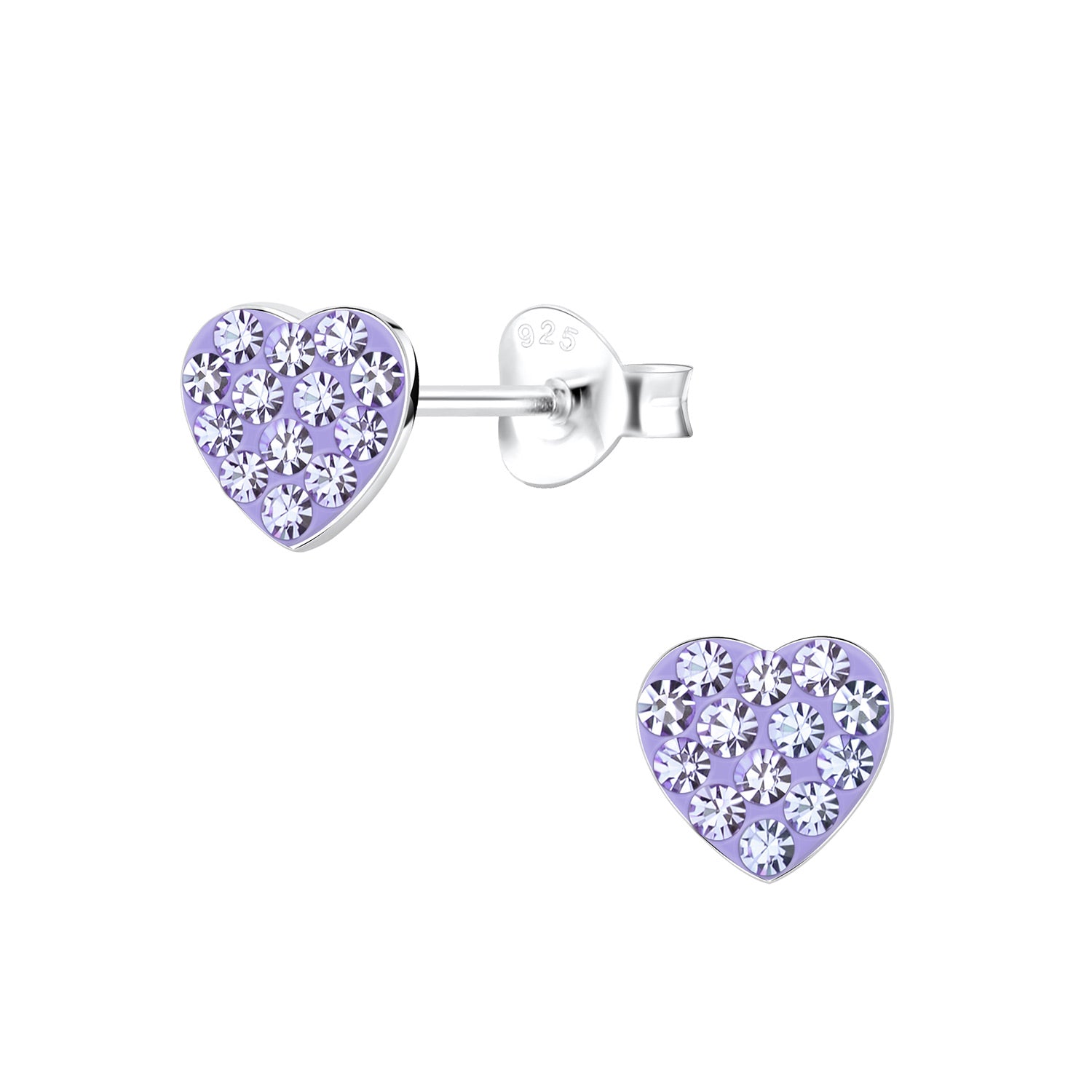 Melchior Jewellery lilac crystal stud earrings for kids in heart shape with silver backing