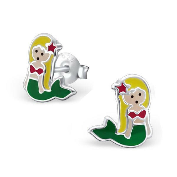 Melchior Jewellery mermaid stud earrings for kids in sterling silver with colourful enamel details