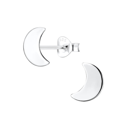 Melchior Jewellery moon stud earrings for kids in polished silver crescent moon design