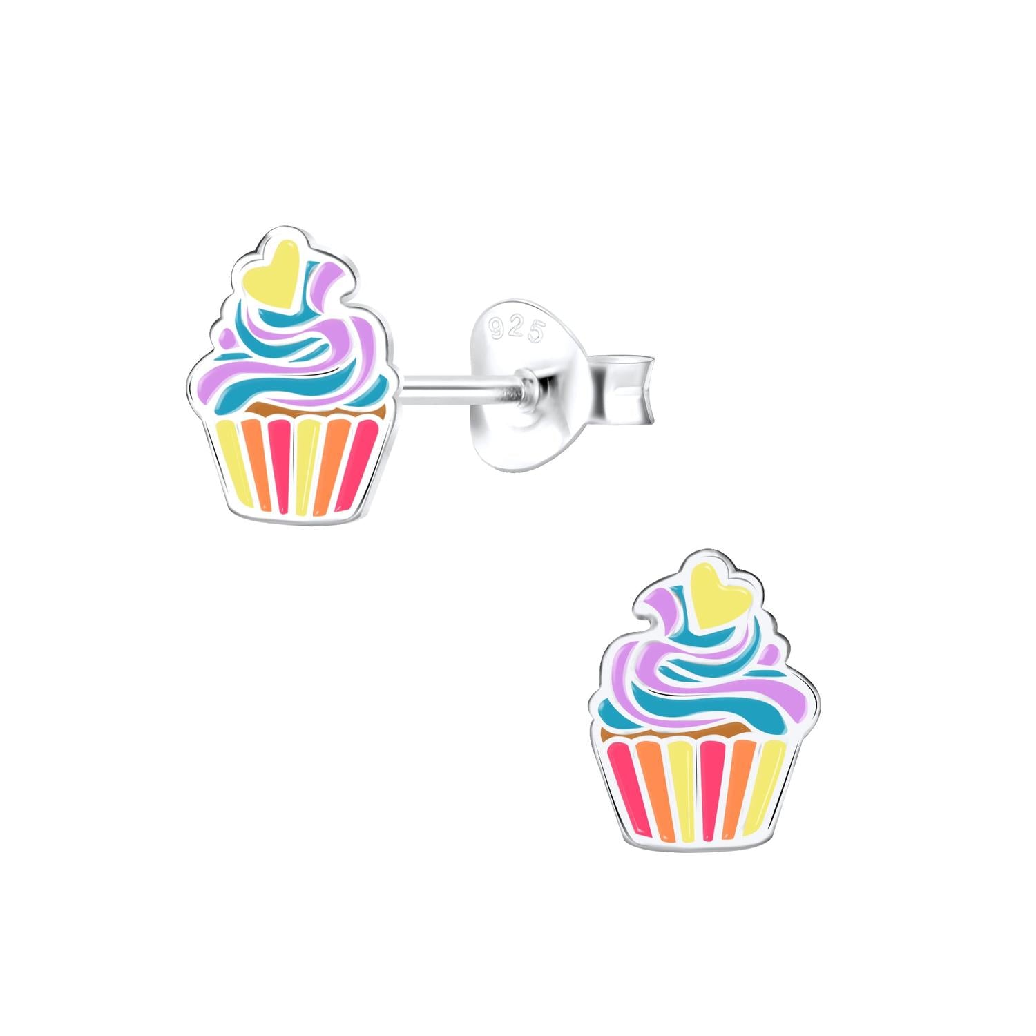 Melchior Jewellery multicolour kids cupcake stud earrings with vibrant icing and heart detail