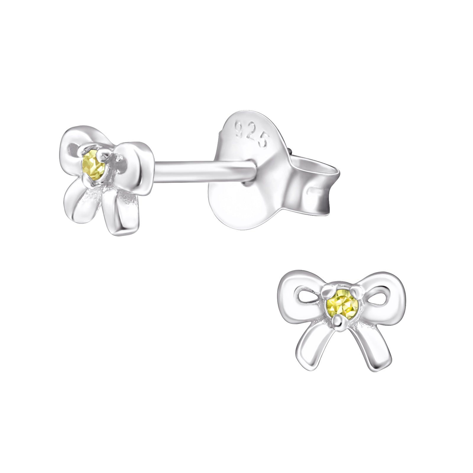 Melchior Jewellery silver bow stud November birthstone earrings for girls with yellow gemstone