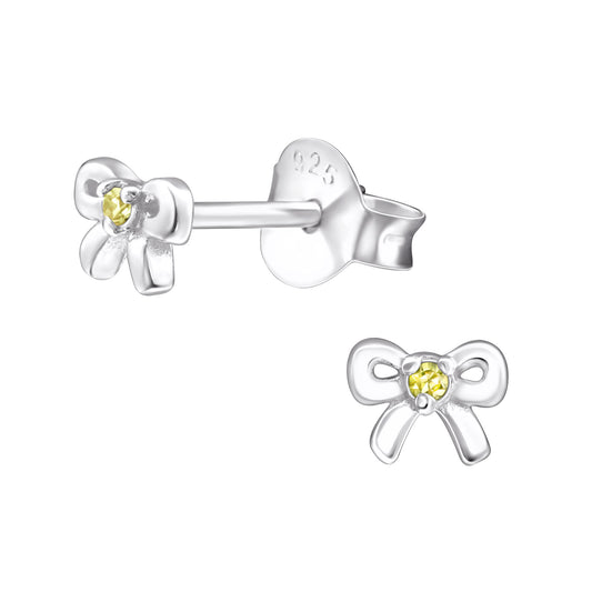 Melchior Jewellery silver bow stud November birthstone earrings for girls with yellow gemstone