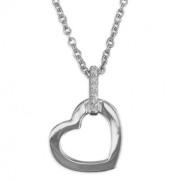 Melchior Jewellery womans open heart pendant with cubic zirconia on silver chain necklace