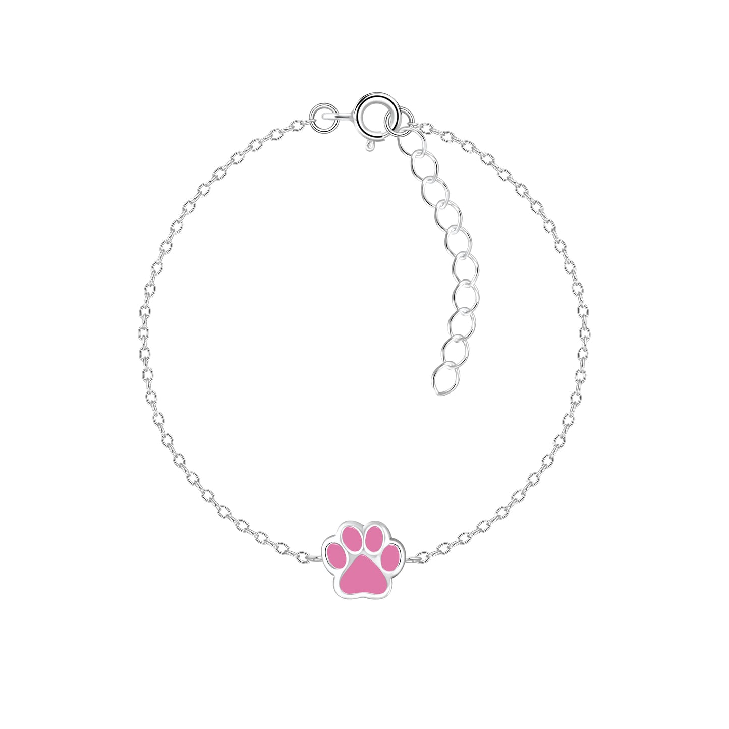 Melchior Jewellery delicate paw print bracelet for kids with pink charm and adjustable silver chain