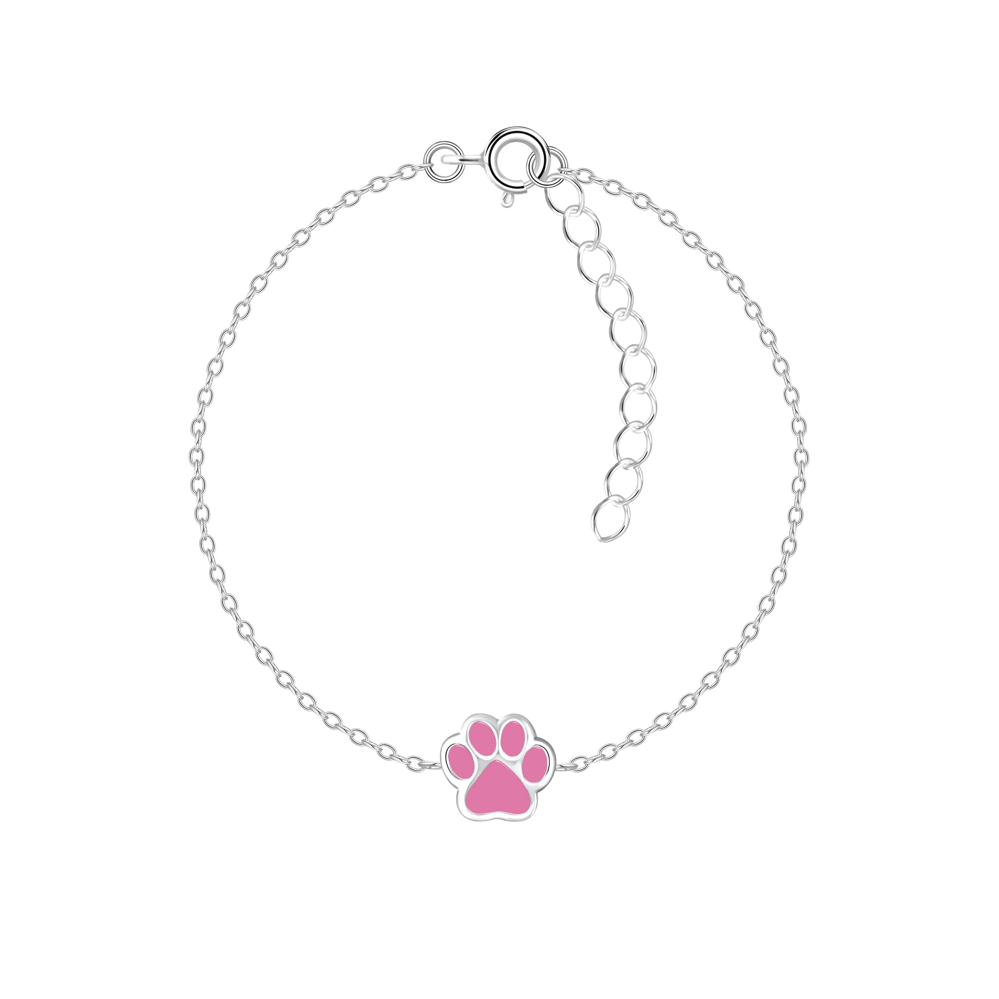 Melchior Jewellery delicate paw print bracelet for kids with pink charm and adjustable silver chain