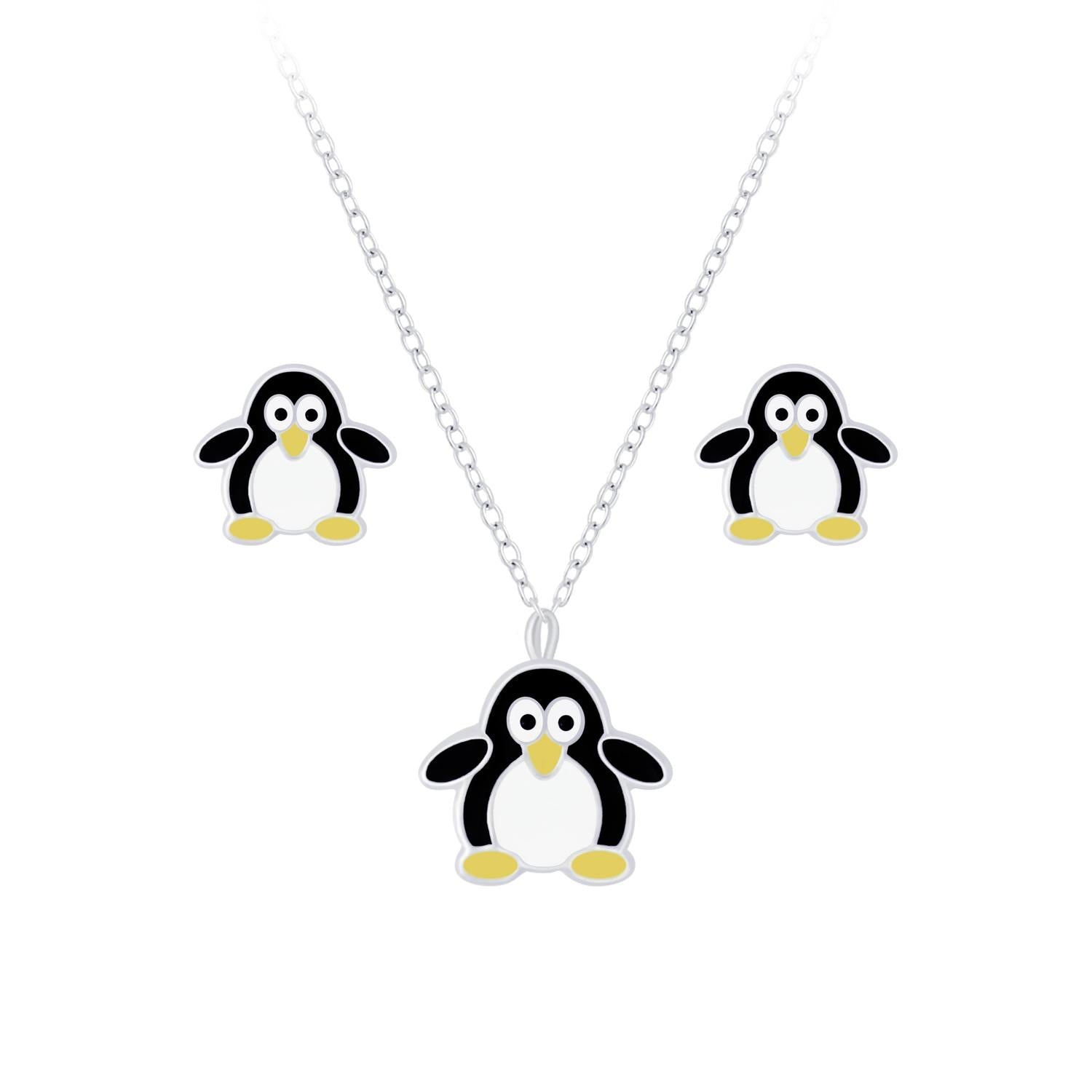 Melchior Jewellery penguin necklace and earring set for girls with cute black and white penguin design