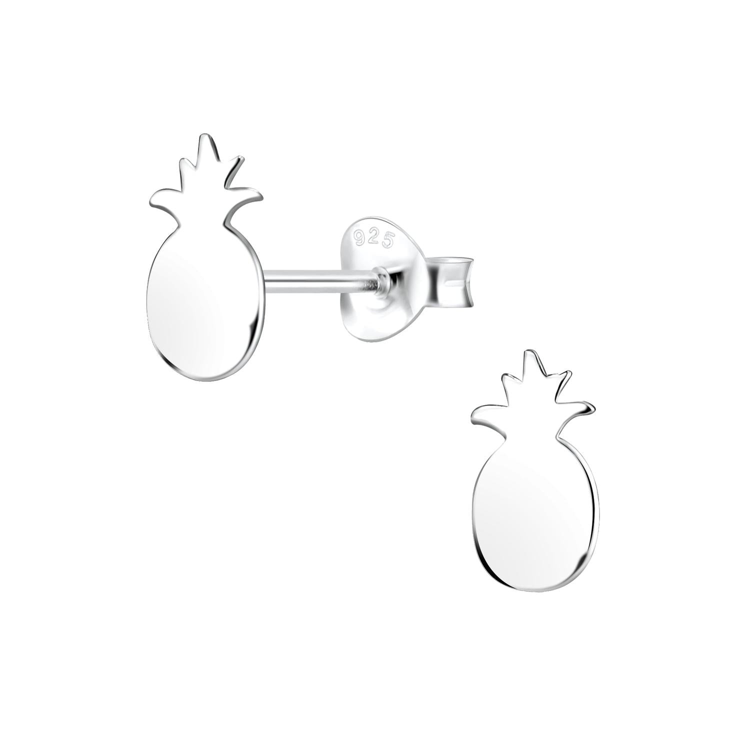 Melchior Jewellery silver pineapple stud earrings for kids with polished finish and secure backing