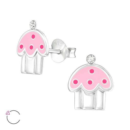 Melchior Jewellery pink cupcake stud earrings for kids made of silver with crystal detail