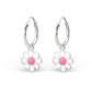 Melchior silver pink daisy hoop earrings for girls with white enamel petals and pink speckled centre
