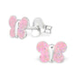 Pink glitter butterfly stud earrings for kids by Melchior Jewellery in silver finish