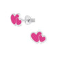 Melchior Jewellery pink heart stud earrings for girls in silver with vibrant pink hearts