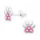 Melchior Jewellery pink paw stud earrings for kids with silver detailing and clear stones
