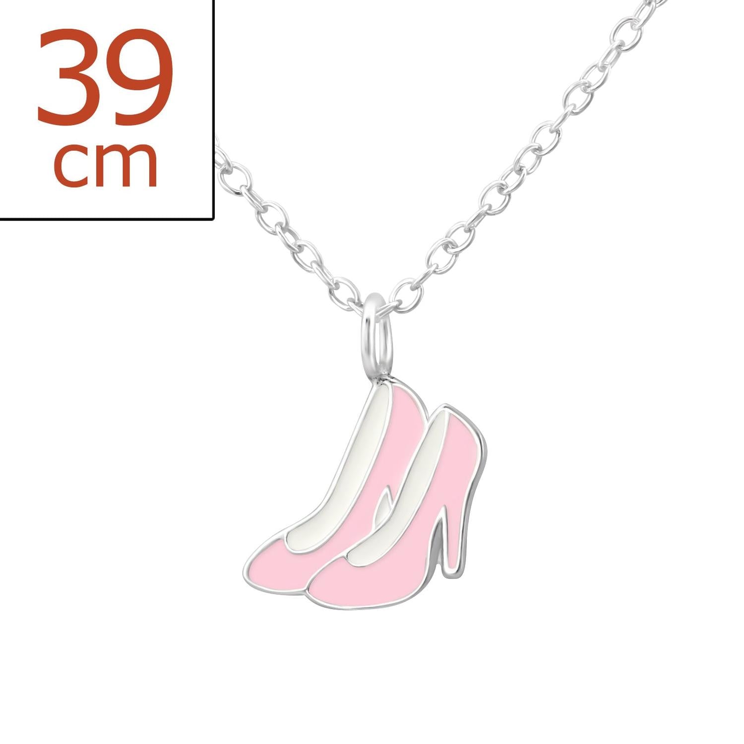 Pink shoe pendant necklace for kids by Melchior Jewellery with 39 cm silver chain