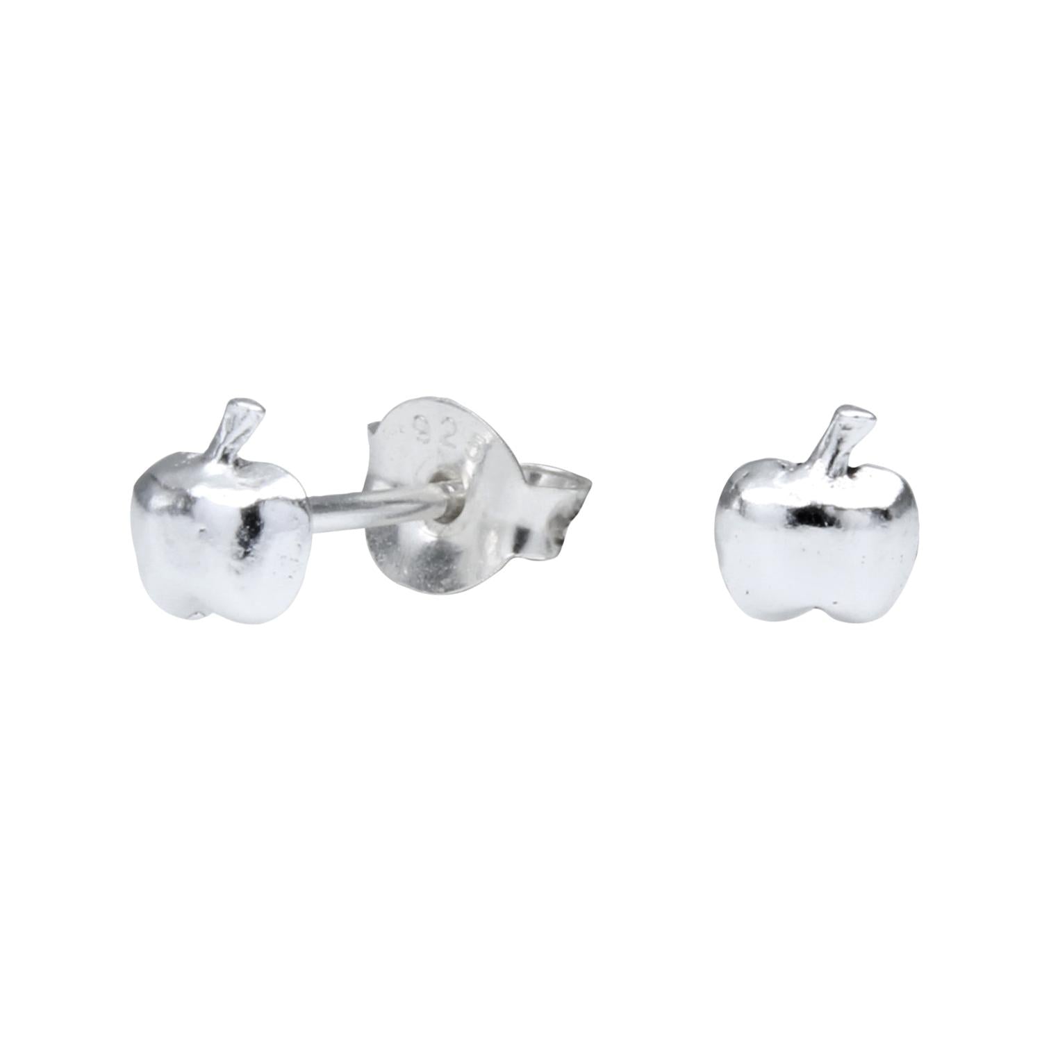 Plain apple stud earrings for children in silver by Melchior Jewellery with simple apple design