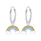 Melchior Jewellery rainbow hoop earrings for girls featuring silver hoops with colourful rainbow and cloud charms